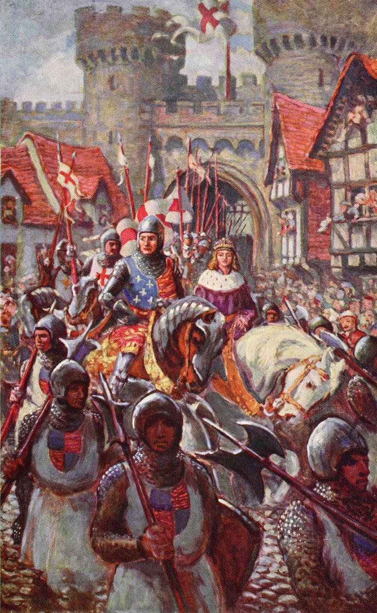 Edward V rider in i London med hertig Richard, 1483, illustration från 