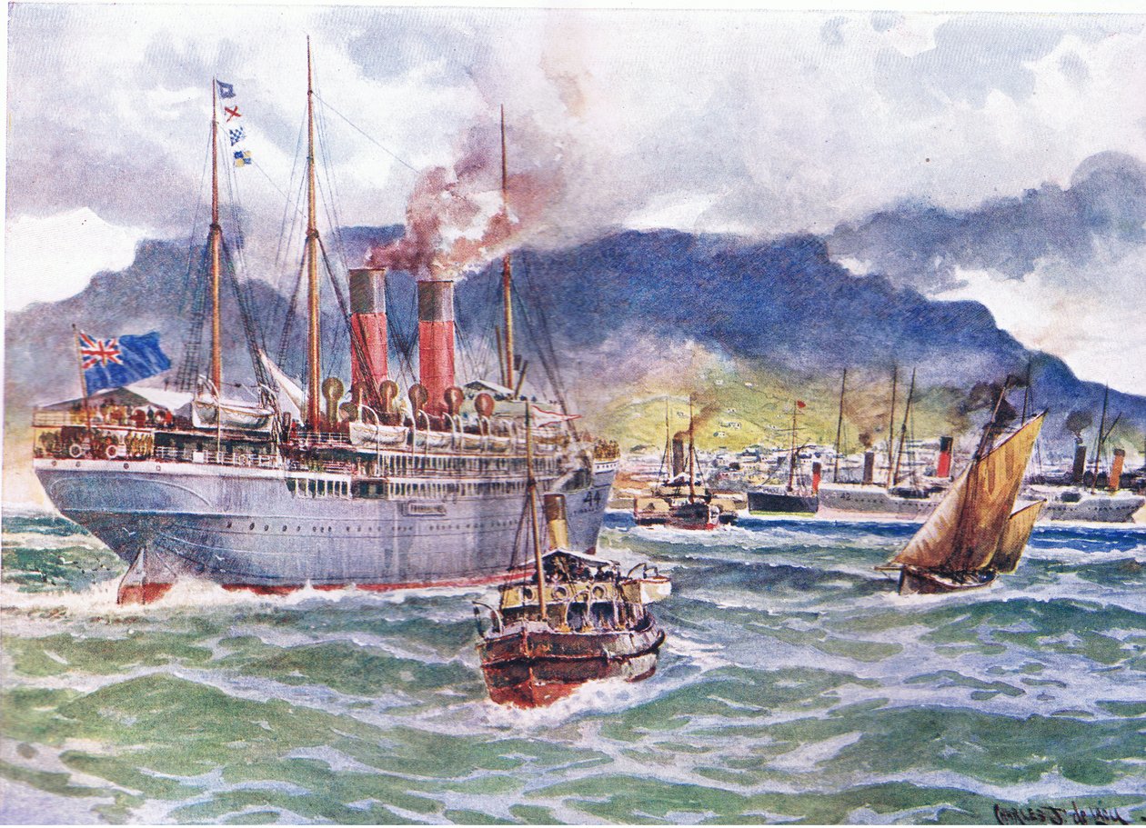 Transporter i Table Bay under Sydafrikanska kriget, illustration från Cassell