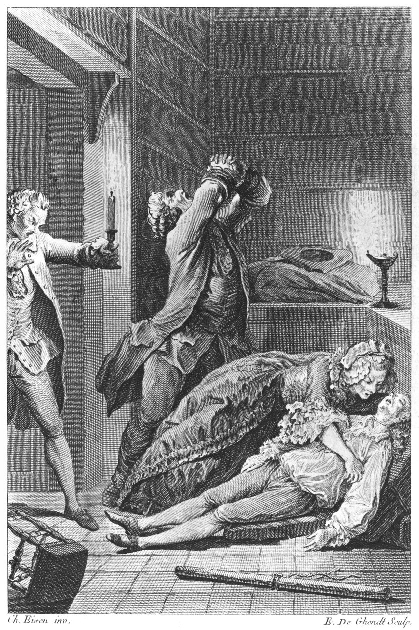 Jean Calas (1698-1762) upptäcker sin döde son av Emmanuel Jean Nepomucene de Ghendt (1738-1815) av Charles Joseph Dominique Eisen
