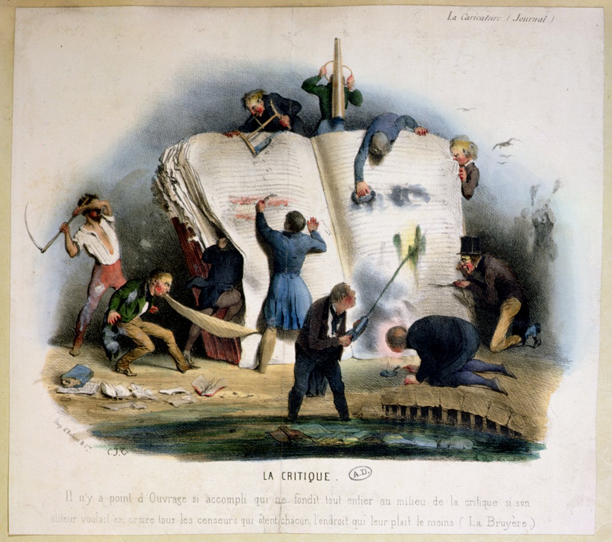 Literary Criticism, karikatyr av litteraturkritiker som tar bort passager från böcker som misshagar dem, ca 1830 av Charles Joseph Travies de Villiers