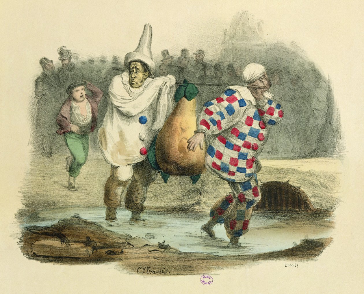 Juste Milieu smutsar ner sig, karikatyr på ämnet Louis-Philippe I, ca 1850-talet av Charles Joseph Travies de Villiers