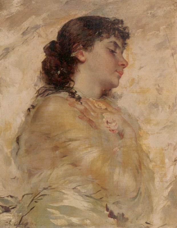 Portrait of a Young Woman in Profile av Charles Joshua Chaplin