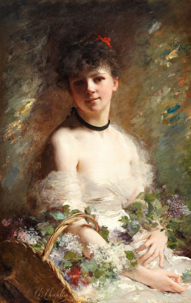 Young Woman with Flower Basket  av Charles Joshua Chaplin