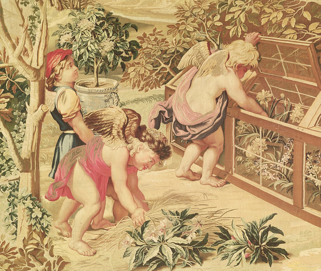 Children Gardening (efter en tecknad serie av Le Brun), vävd på Atelier des Gobelins (ulltapet) av Charles Le Brun