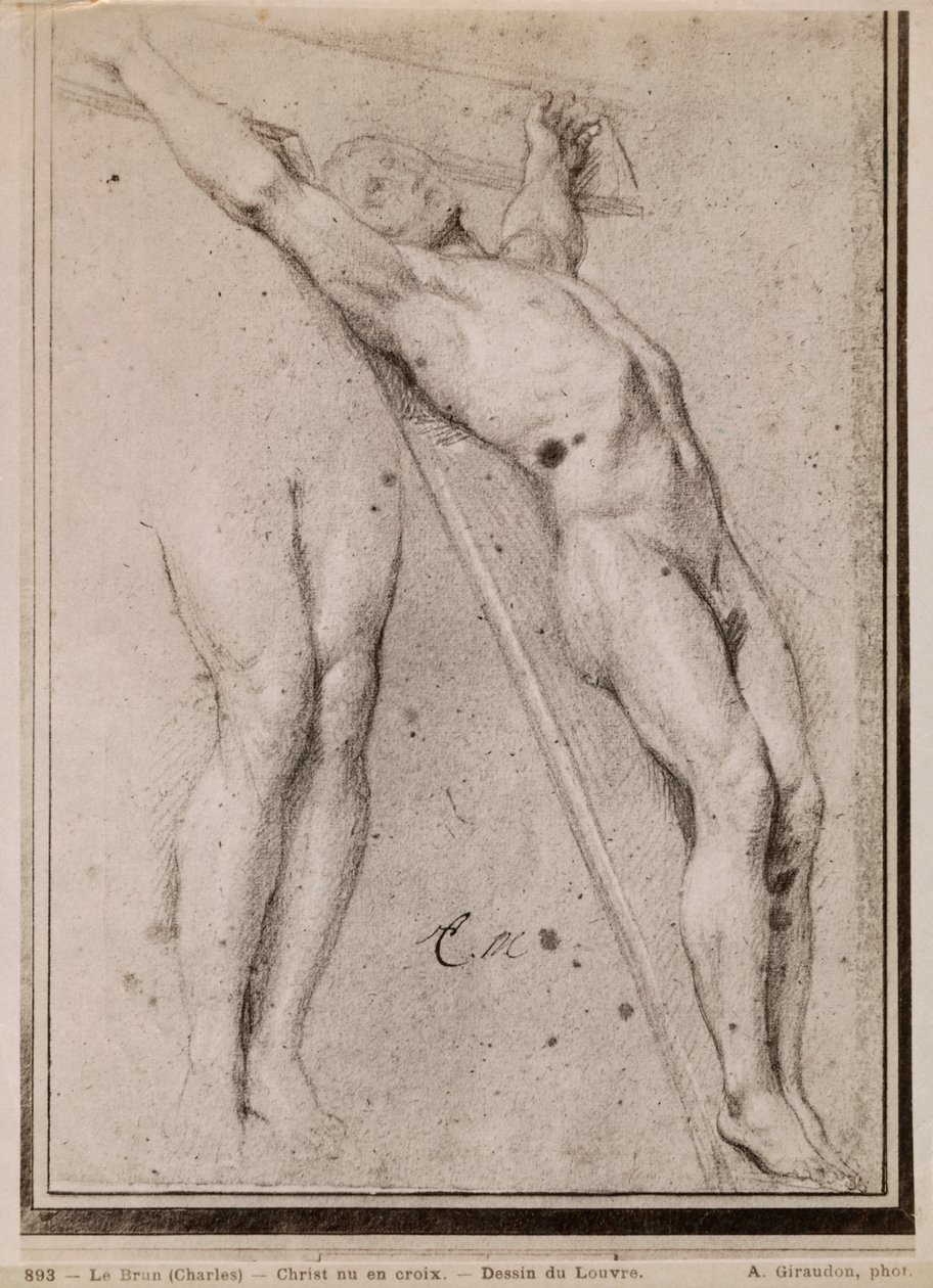 Kristus på korset, ca 1685 (pierre noire och vita krita höjdpunkter på beige papper) av Charles Le Brun