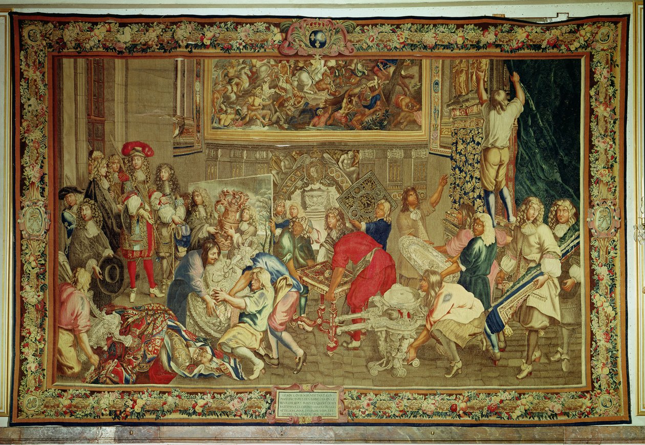 Ludvig XIV (1638-1715) besöker Gobelinsfabriken den 15 oktober 1667 (tapet) av Charles Le Brun