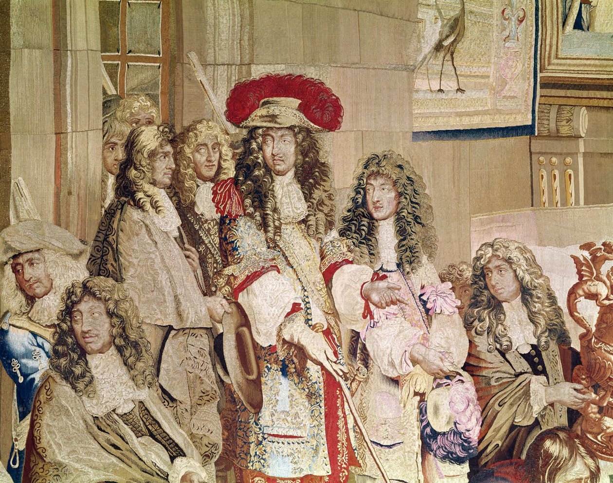 Ludvig XIV 1638-1715 på besök i Gobelins fabrik, 15 oktober 1667 gobelängdetalj av 192118 av Charles Le Brun