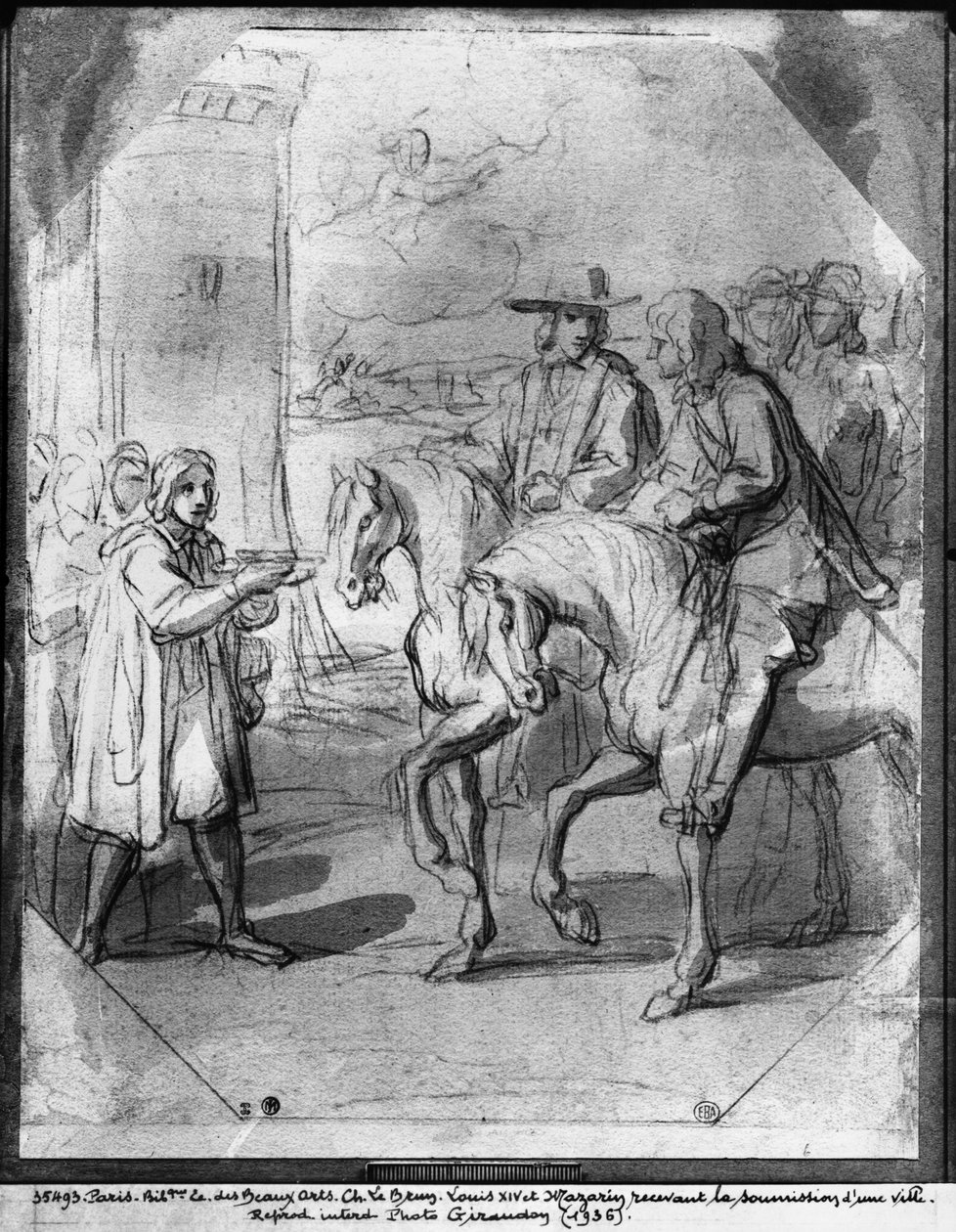 Ludvig XIV tar emot inlämning av en stad (penna och bläck och tvättpapper för indiskt bläck) av Charles Le Brun
