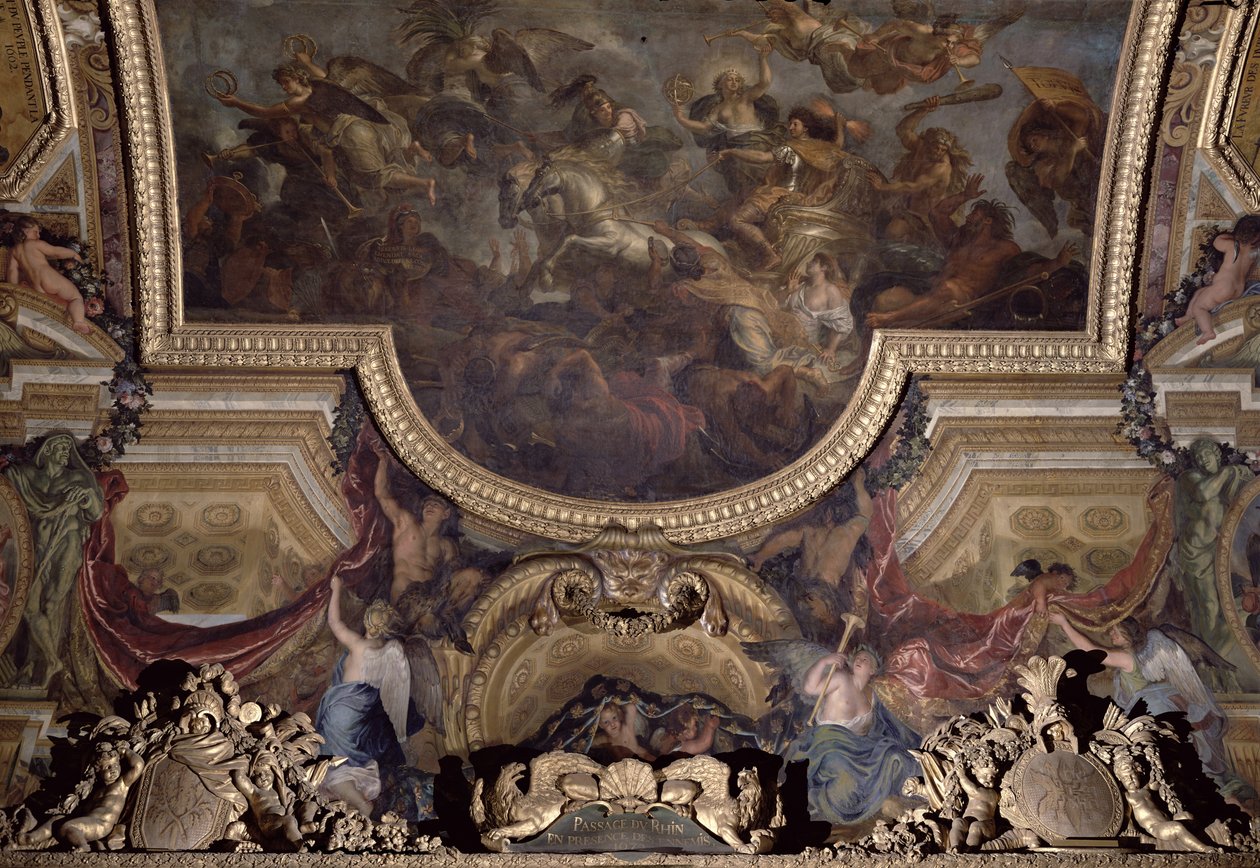 Passage på Rhen i fiendernas närvaro 1672, takmålning från Galerie des Glaces av Charles Le Brun