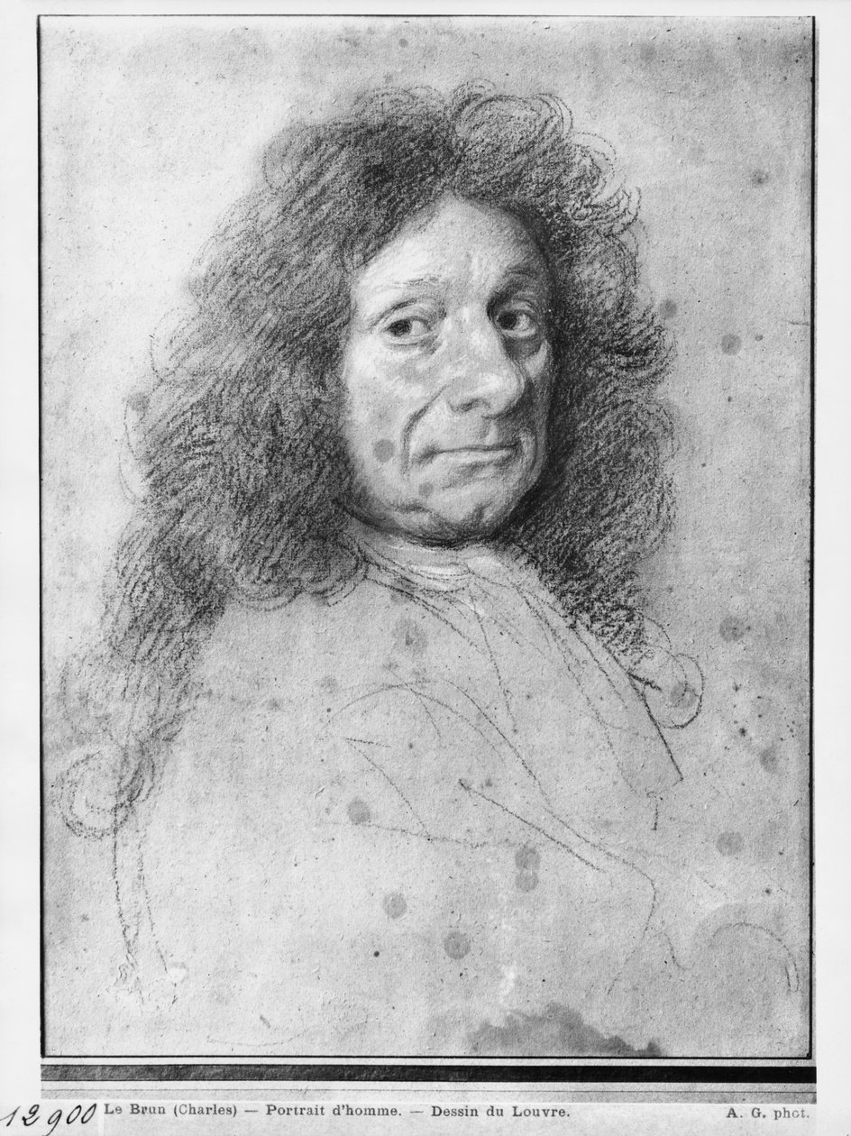 Porträtt av en man, vänd åt höger (pastell och kol på gråbeige papper) av Charles Le Brun