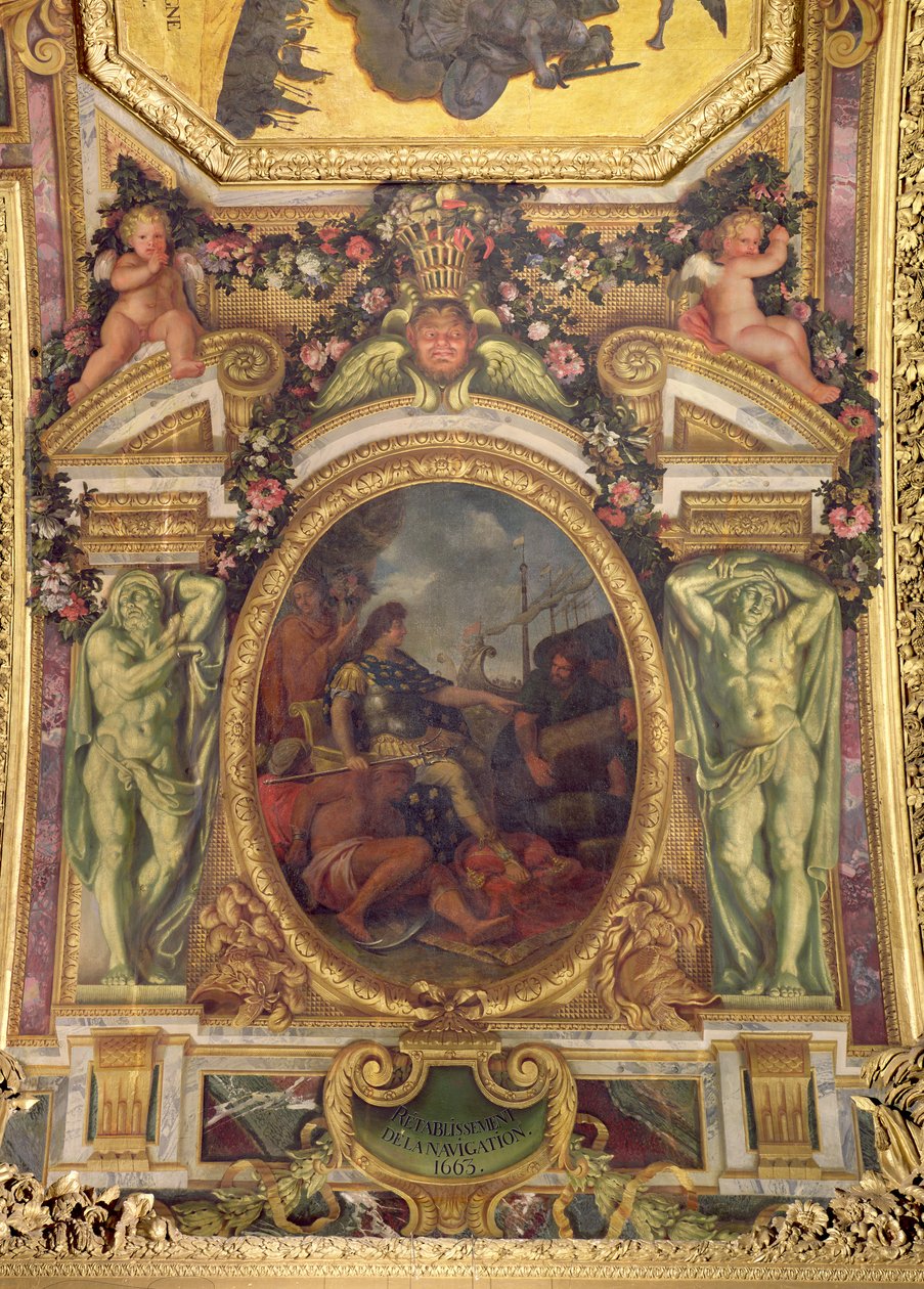 Återupprättande av navigationsrättigheter 1663, takmålning från Galerie des Glaces av Charles Le Brun