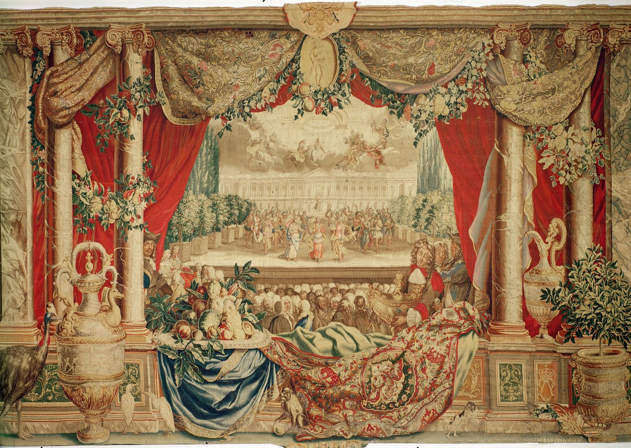 Januari månad Louvren, från tapetserien "Månaderna eller de kungliga residensen", tillverkad i Gobelins verkstad för Ludvig XIV (tapet) av Charles Le Brun