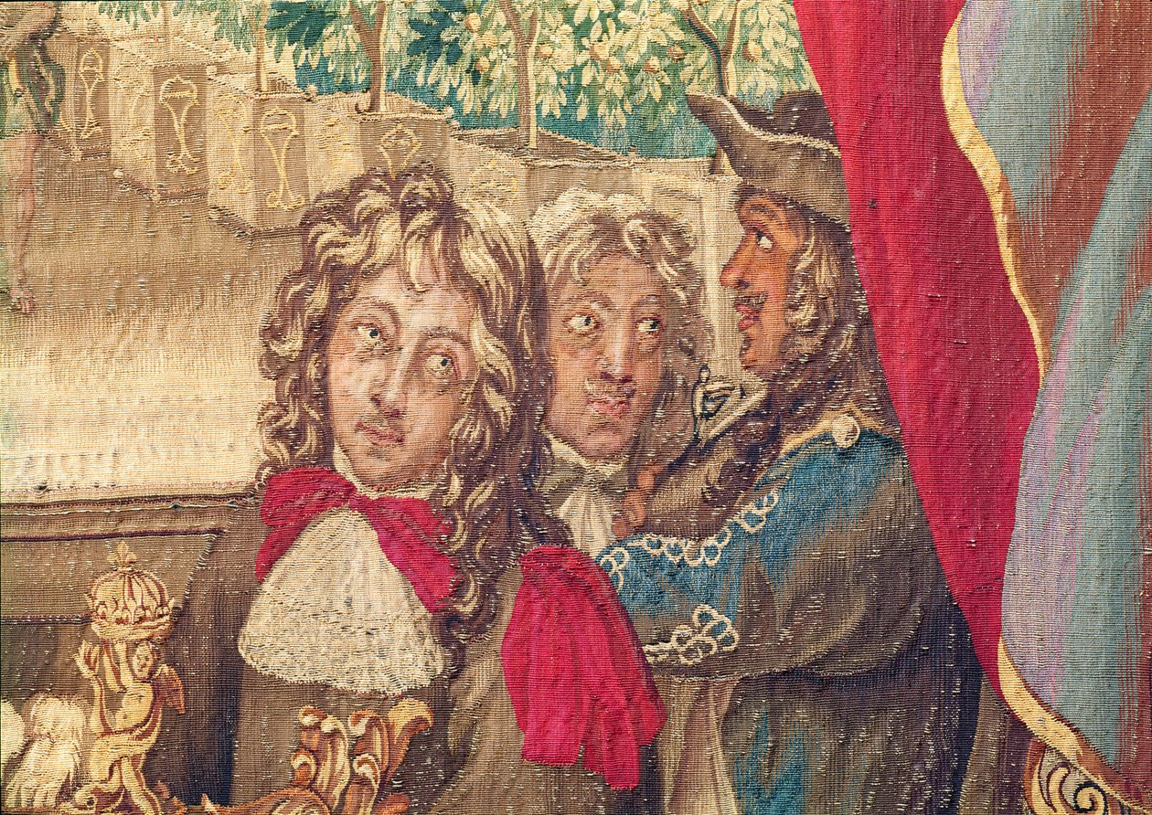 Tre personer, från januari månads gobelängdetalj av 391182 av Charles Le Brun