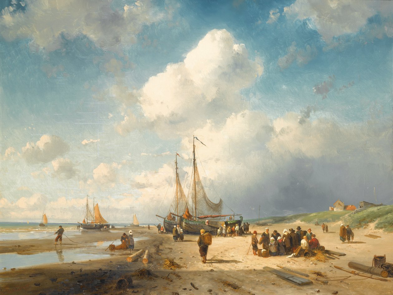 Kustplats med fiskare av Charles Henri Joseph Leickert