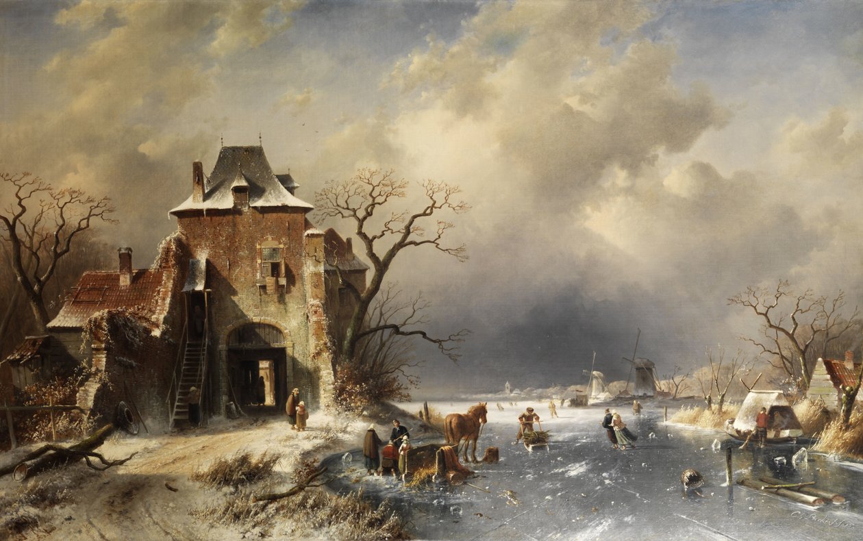 Holländische Winterlandschaft av Charles Henri Joseph Leickert