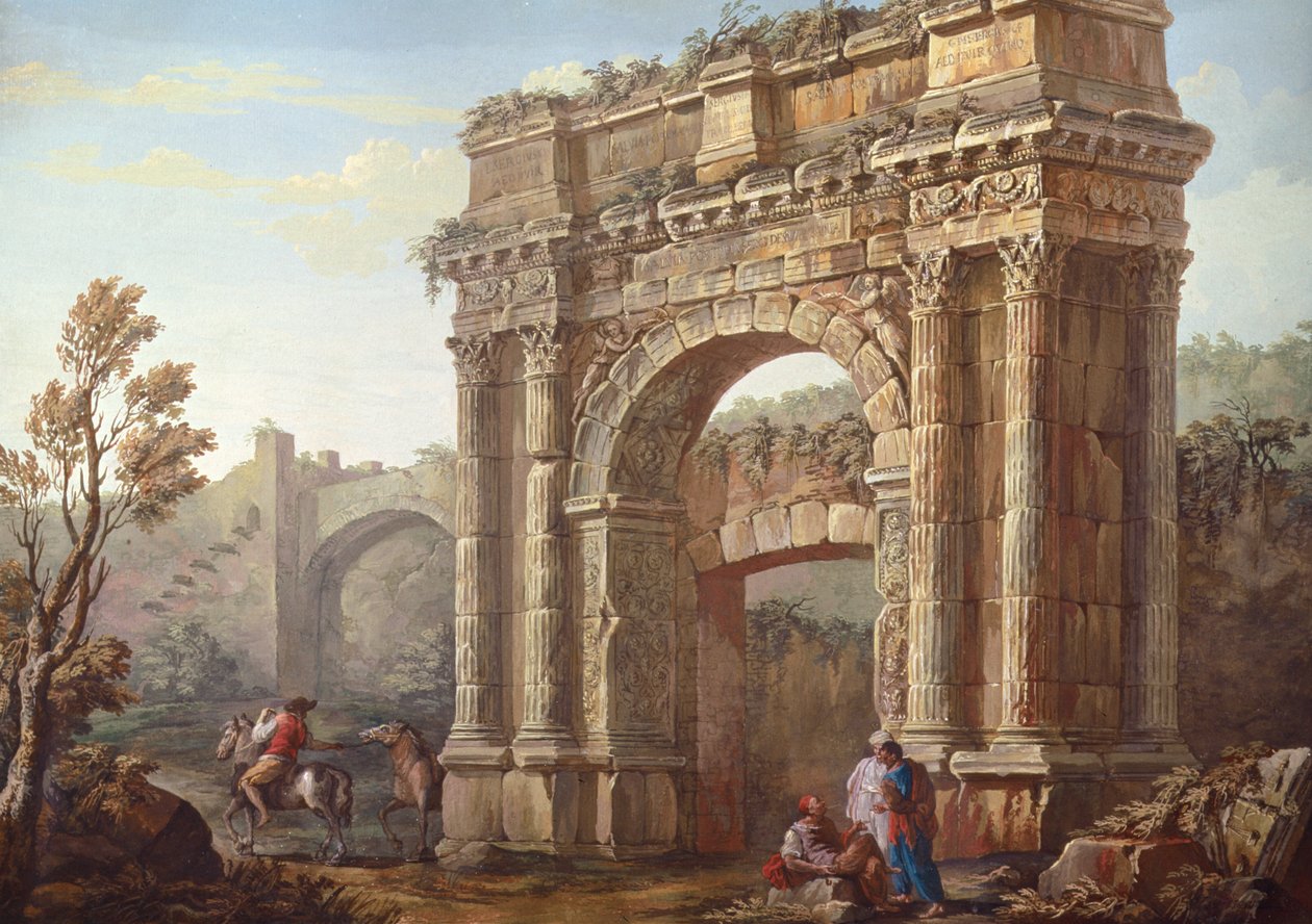 Bönder nära Sergius båge vid Poia av Charles Louis Clerisseau