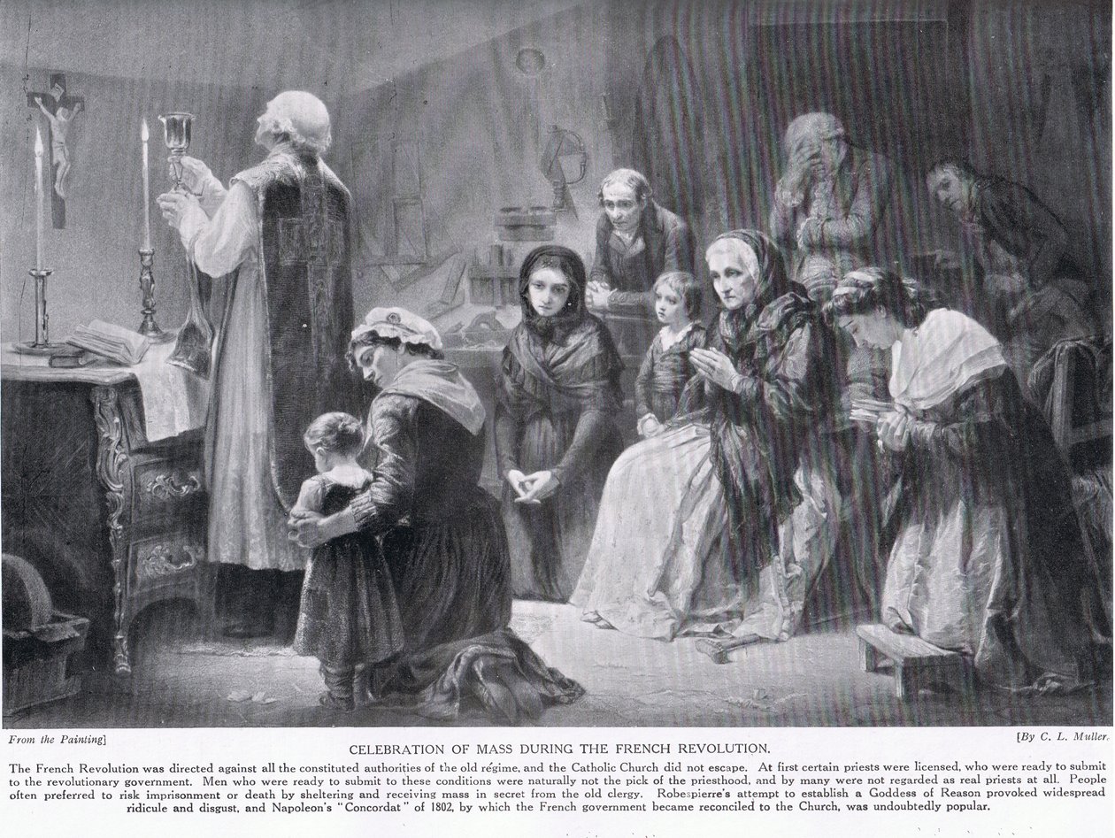 Firande av mässan under den franska revolutionen, illustration från 