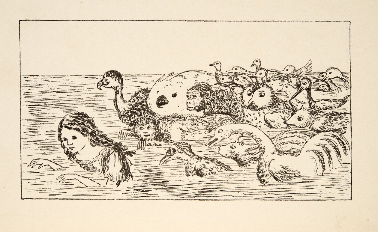 Alice som simmar i poolen av tårar, illustration från Alice