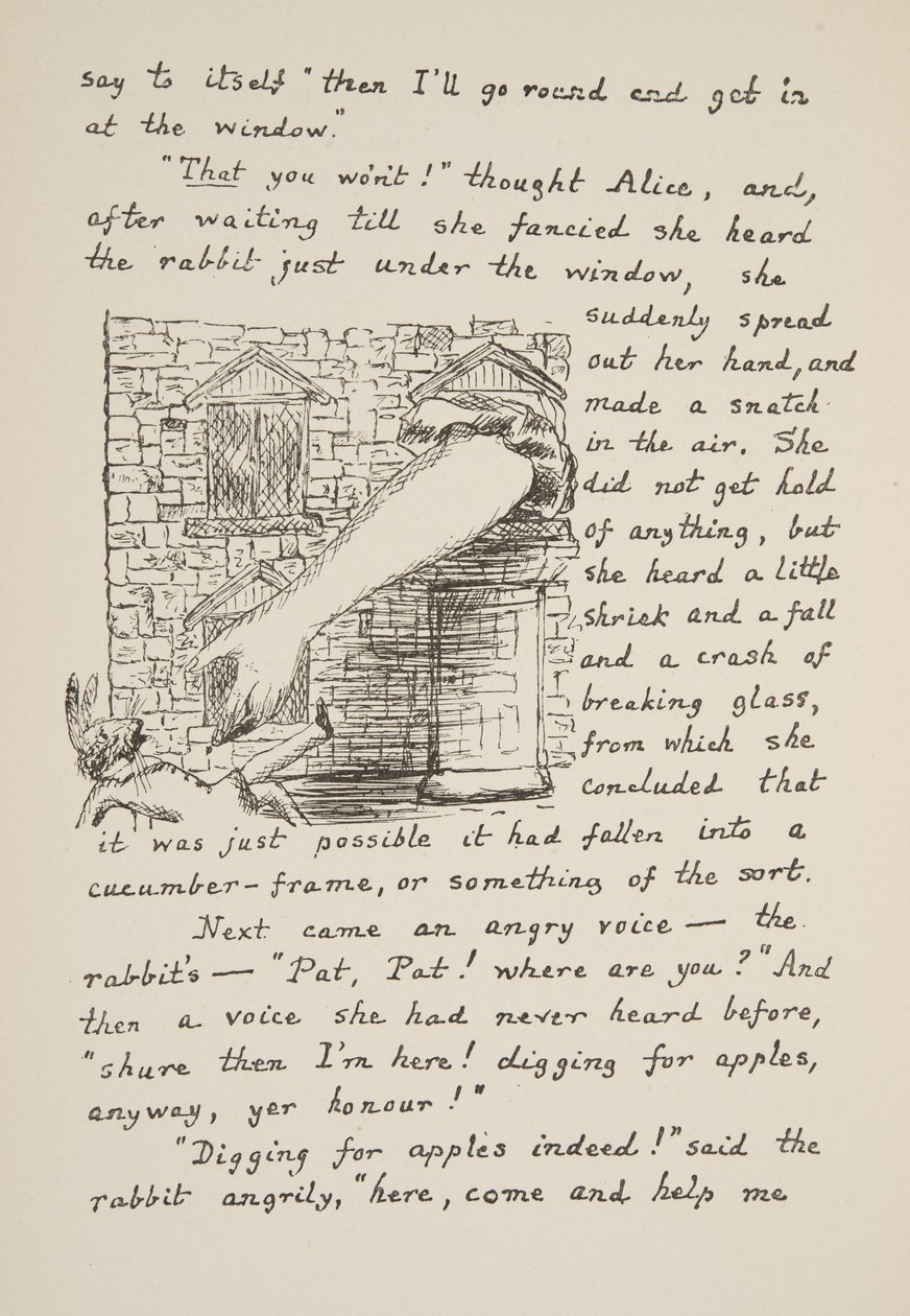 Alice försöker ta tag i White Rabbit, illustration från Alice