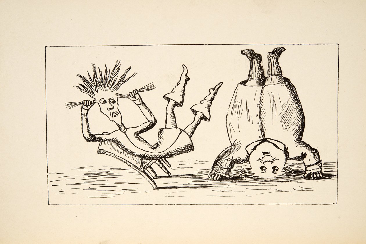 Fader William och den unge mannen, illustration från Alices Adventures Under Ground, pub. 1886 (faksimil) av Charles Lutwidge Dodgson