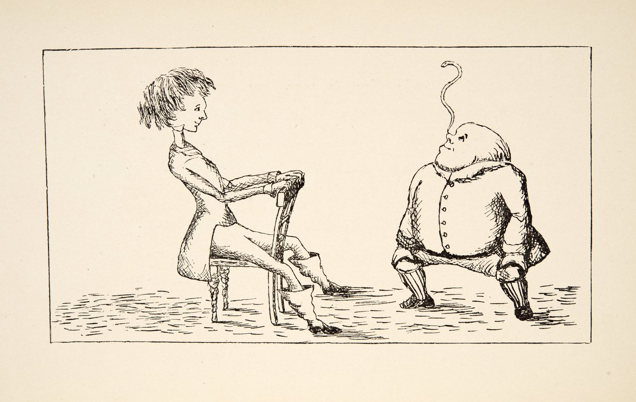 Fader William balanserar en ål på näsan, illustration från Alices Adventures Under Ground, pub. 1886 (faksimil) av Charles Lutwidge Dodgson