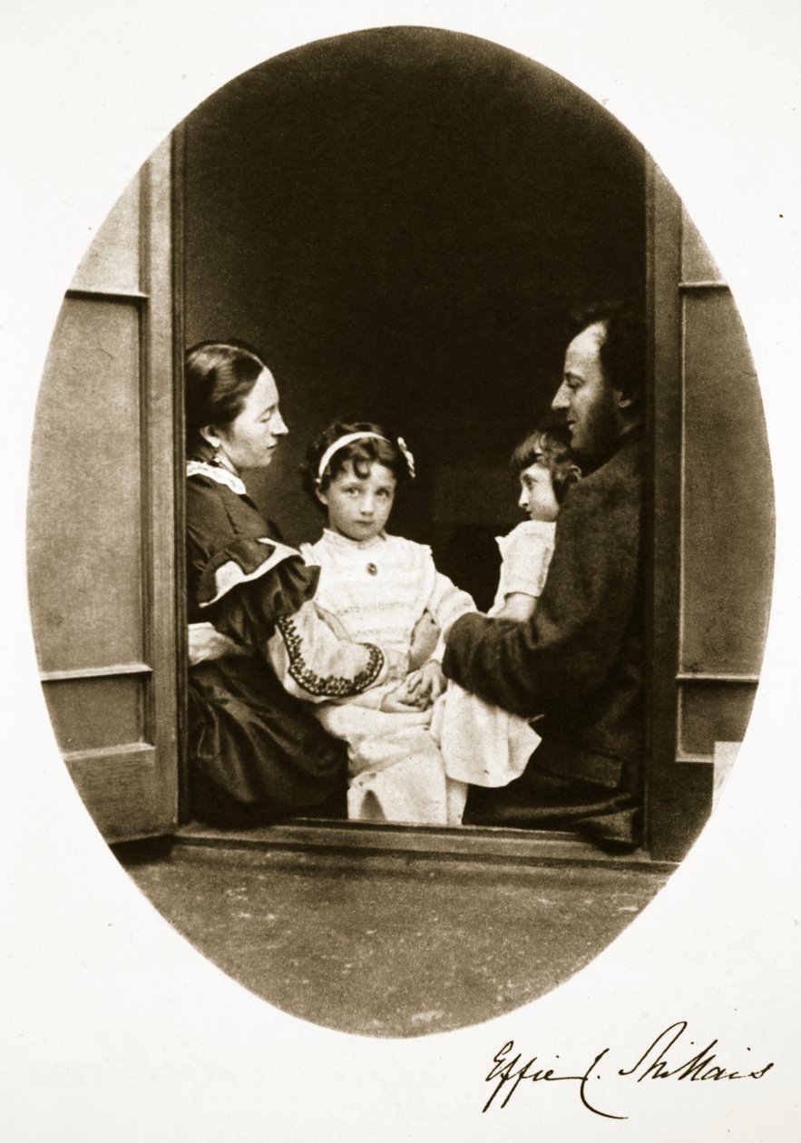 John Everett Millais med sin fru och sina döttrar, 21 juli 1865 (sepiafoto) av Charles Lutwidge Dodgson