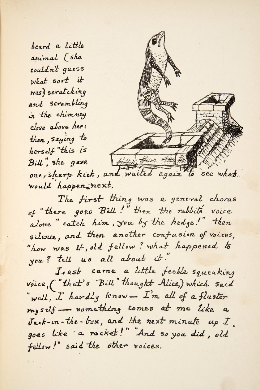 Där går Bill, illustration från Alices Adventures Under Ground, pub. 1886 (faksimil) av Charles Lutwidge Dodgson