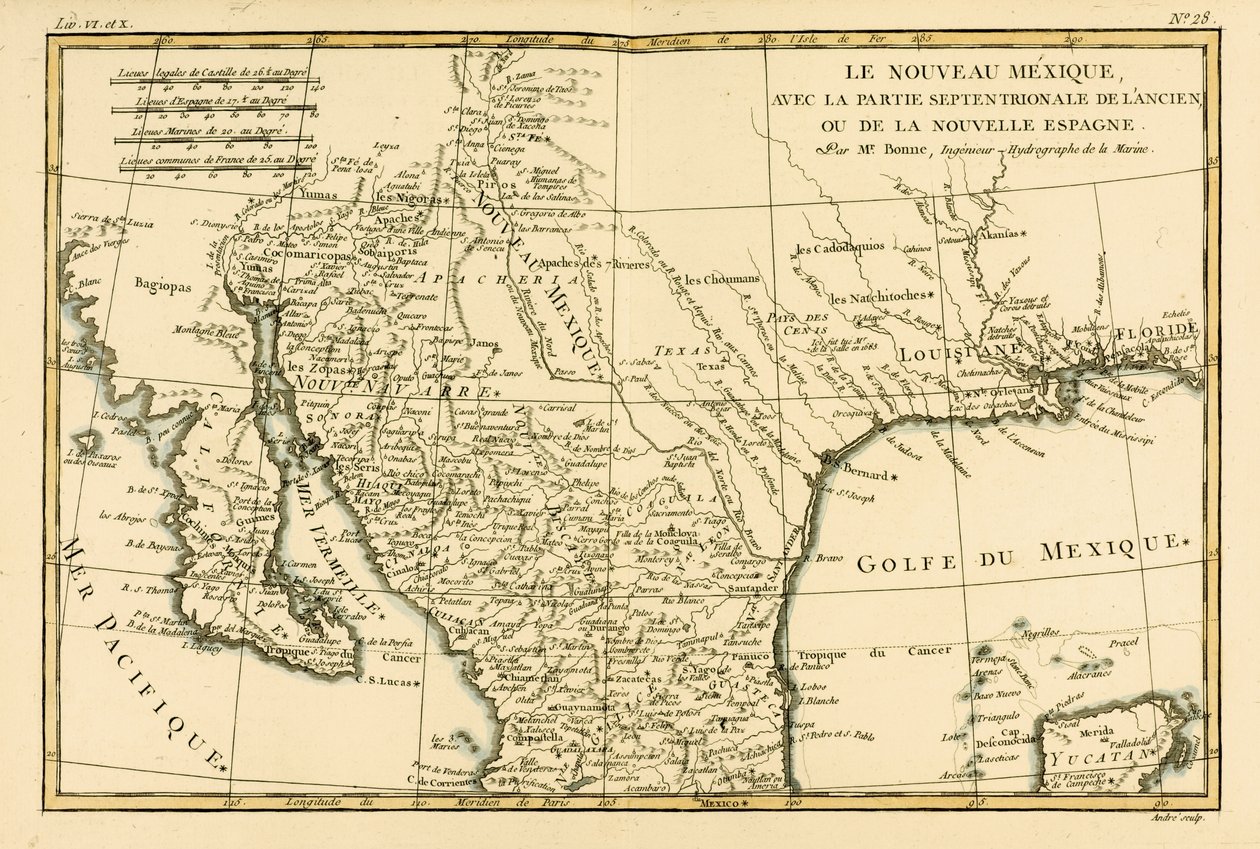 Norra Mexiko, från "Atlas de Toutes les Parties Connues du Globe Terrestre" av Guillaume Raynal (1713-96) publicerad i Genève 1780. av Charles Marie Rigobert Bonne