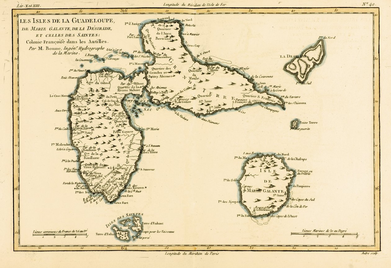 Öarna Guadeloupe, Marie-Galante, La Desirade och Isles des Saintes, franska kolonier på Antillerna, från 