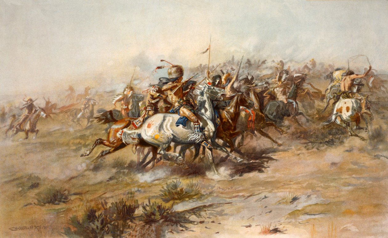 Slaget vid Little Bighorn, juni 1876, pub. 1905 av Charles Marion Russell