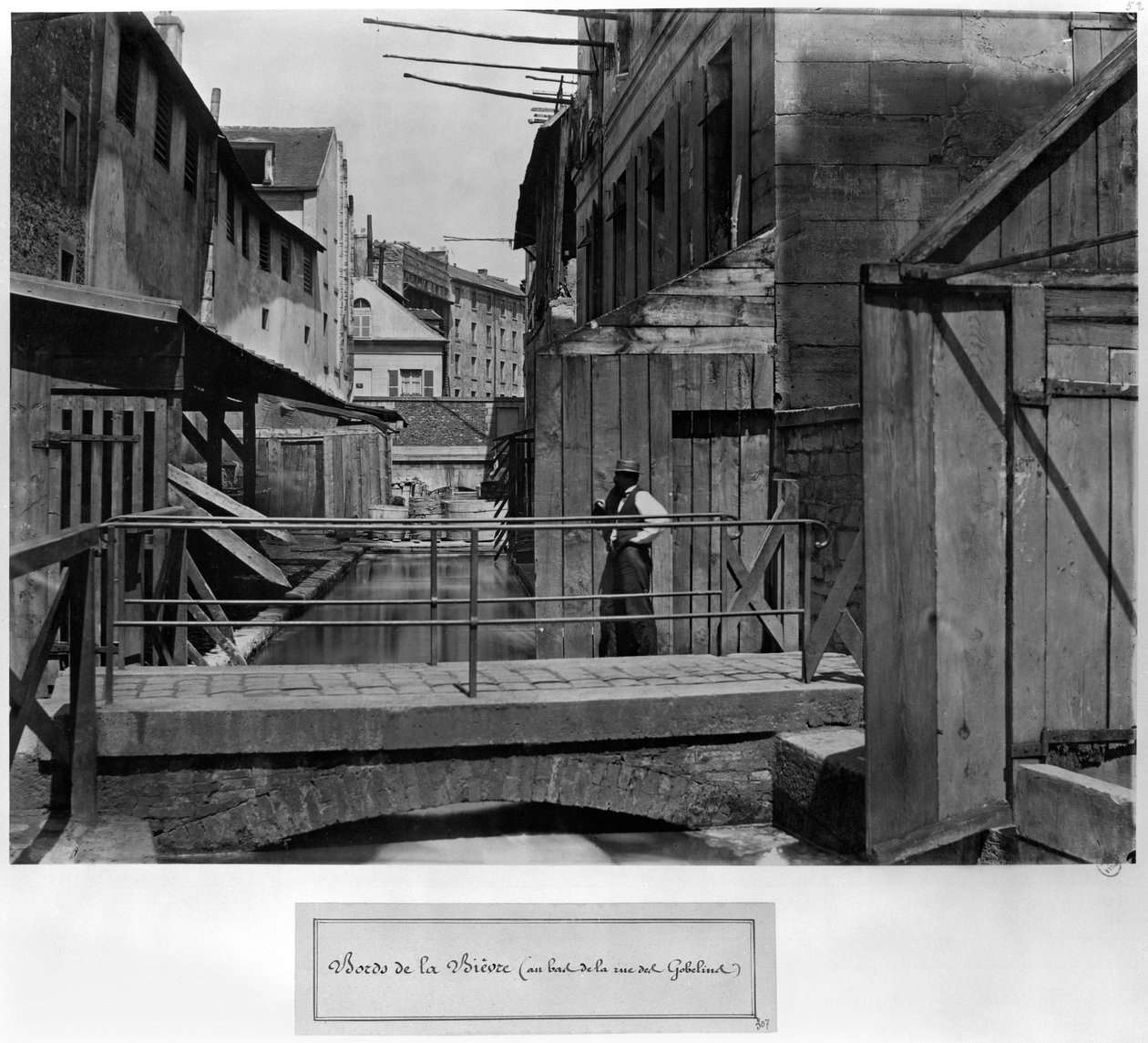 Bievre-bankarna, vid botten av rue des Gobelins, Paris, 1858-78 av Charles Marville