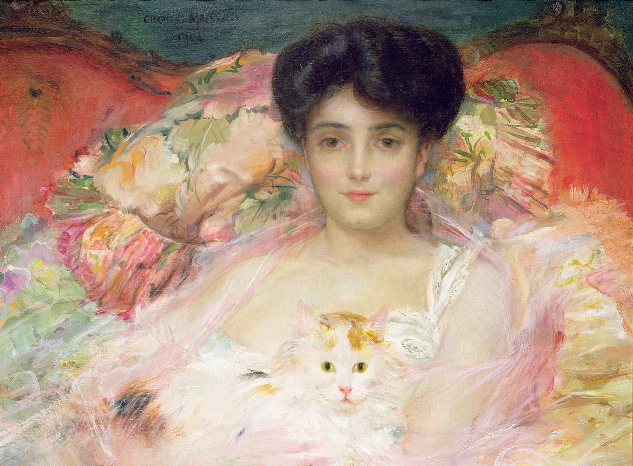 Dam med en katt, 1904 (olja) av Charles Massard