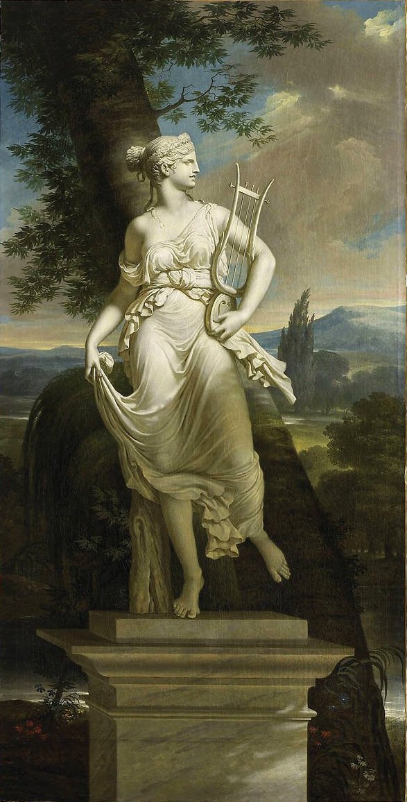  Statue of Polyhymnia in a landscapenFrancais : Statue de Polymnie sur fond de paysagen av Charles Meynier