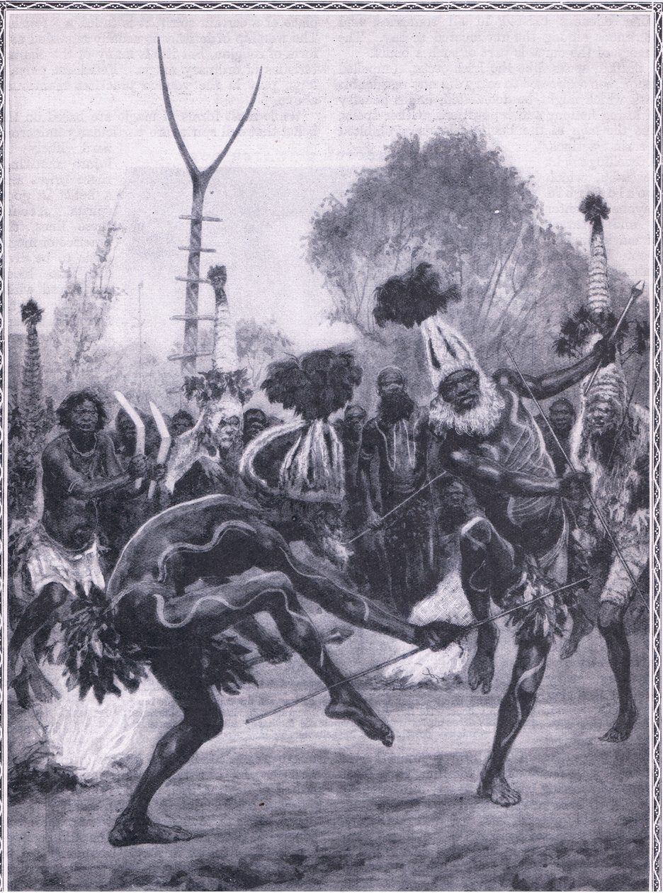 Queensland Aboriginees vilda danser, med dansen "Dance of the Forked Stick". av Charles Mills Sheldon