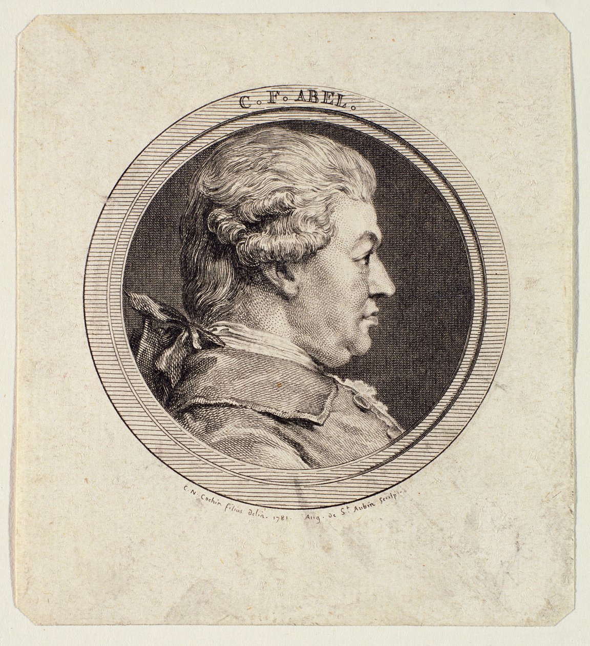 Carl Friedrich Abel (1723-87) graverad av Augustin de Saint-Aubin (1736-1807) 1781 av Charles Nicolas II Cochin