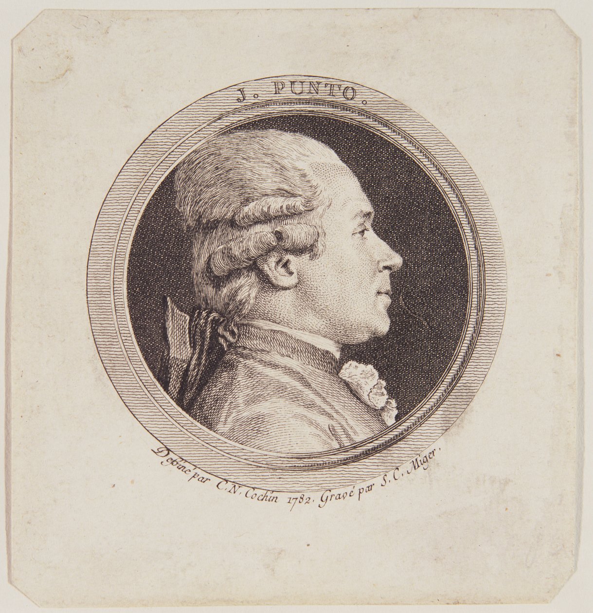 Porträtt av Giovanni Punto (1746-1803) graverat av Simon Charles Miger (1736-1820) 1782 av Charles Nicolas II Cochin