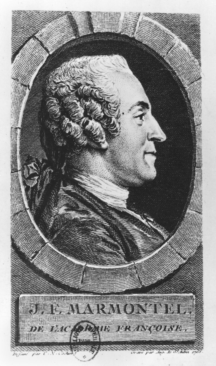 Porträtt av Jean Francois Marmontel (1723-99) graverad av Augustin de Saint-Aubin (1736-1807) 1765 av Charles Nicolas II Cochin
