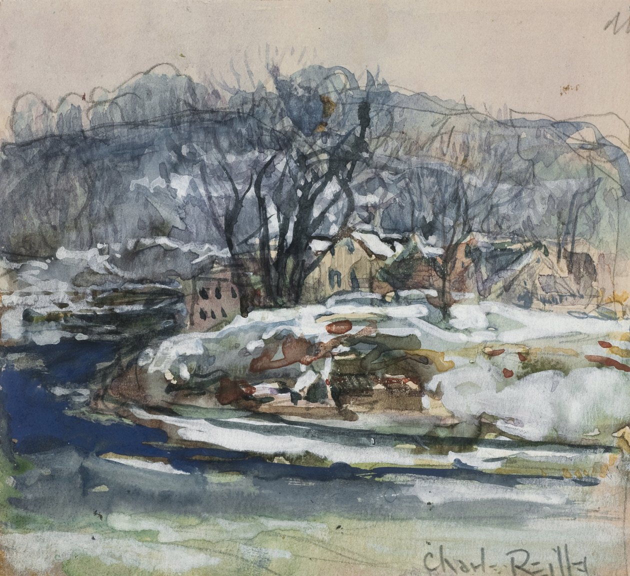 Vinterlandskap (wc och gouache på papper) av Charles P. Reiffel