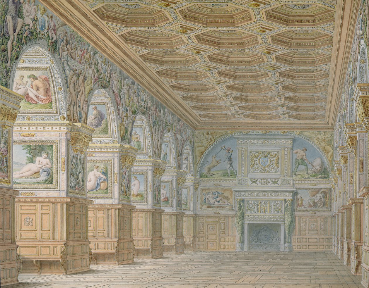Ms 1014 Balsalen i Fontainebleau, tallrik från ett album (wc och penna på papper) av Charles Percier