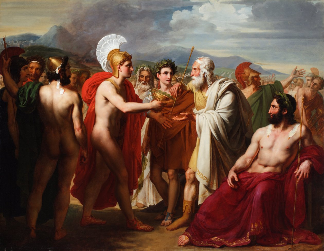 Achilles presenting the prize of Wisdom to Nestor during the Funeral Games  av Charles Philippe Lariviere