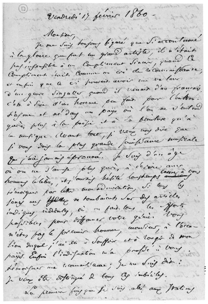 Brev till Richard Wagner (1813-83) 17 februari 1860 av Charles Pierre Baudelaire