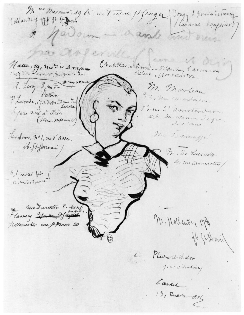 Porträtt av Jeanne Duval med anteckningar av Auguste Poulet-Malassis (1825-78) 1858-60 av Charles Pierre Baudelaire
