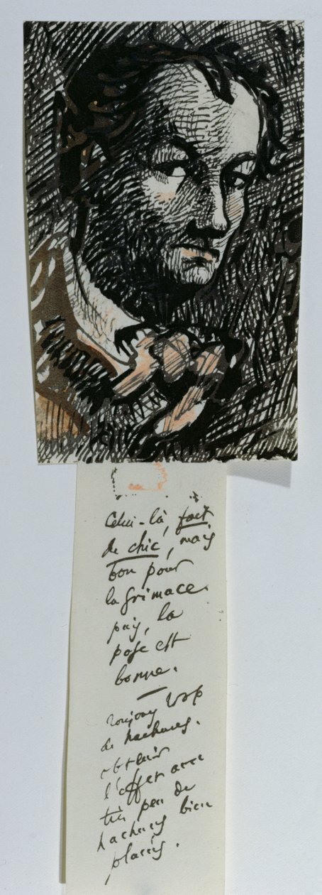 Självporträtt (bläck och färgad krita på papper) av Charles Pierre Baudelaire