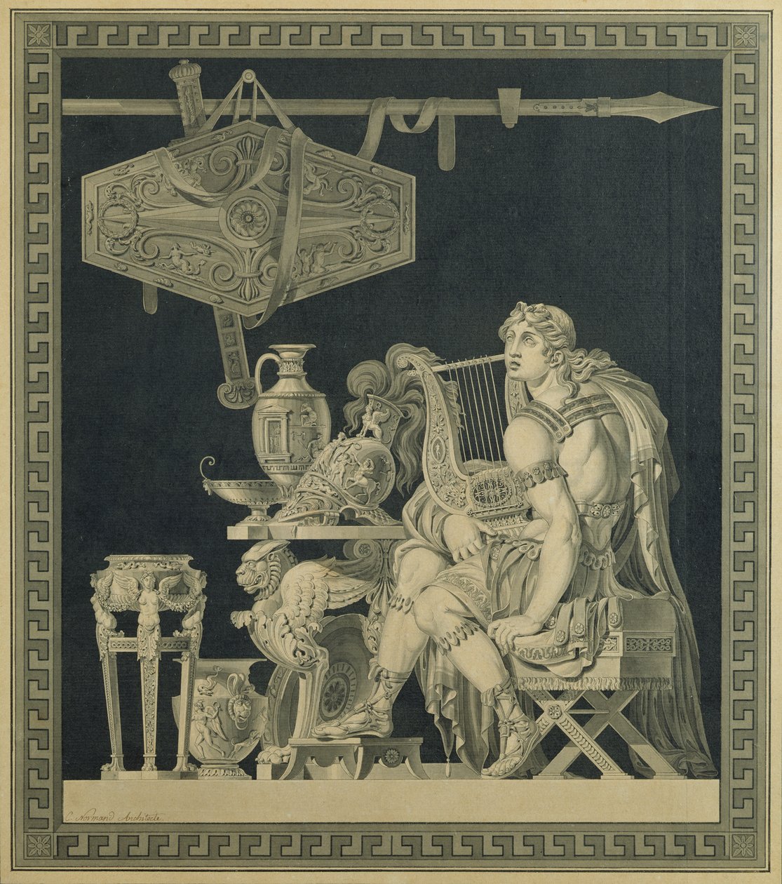 Akilles spelar lyra av Charles Pierre Joseph Normand
