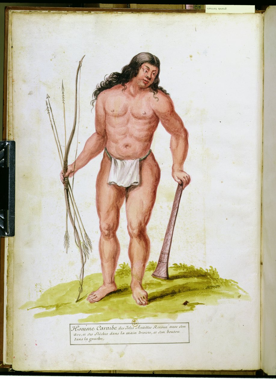 Infödd i Karibien med sina vapen, från ett manuskript om växter och civilisation på Antillerna, ca 1686 av Charles Plumier