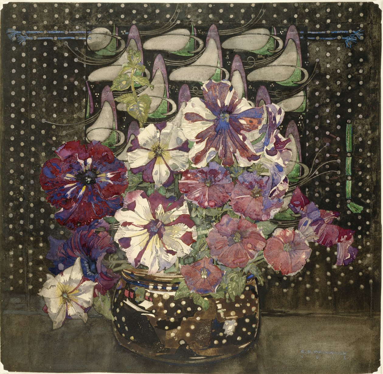 Petunior, 1916 (wc & gouache på papper) av Charles Rennie Mackintosh