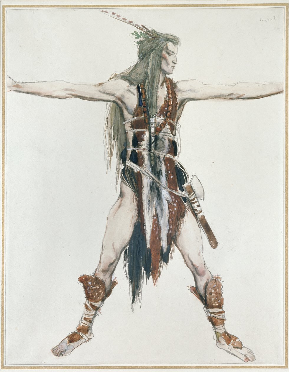 Kostymdesign för Siegfried (akvarell över grafit på vitt papper) av Charles Ricketts