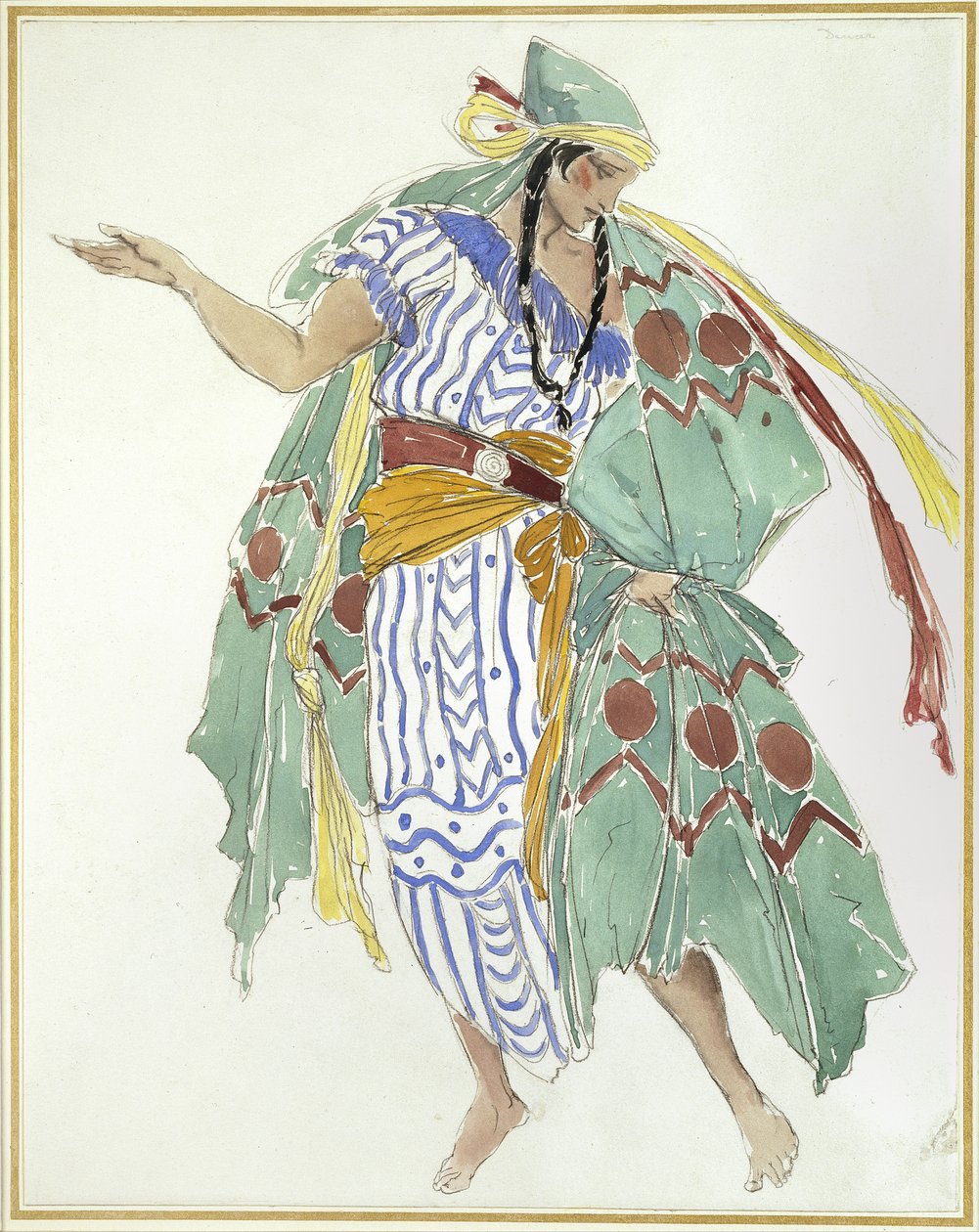 Kostymdesign för en dansare (akvarell över grafit på vitt papper) av Charles Ricketts