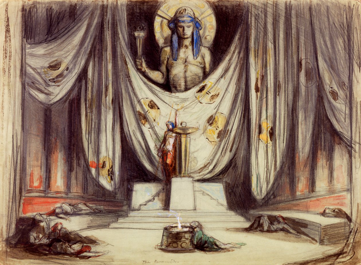 Design för Aischylos: Eumeniderna, ca 1919 (penna och wc på papper) av Charles Ricketts