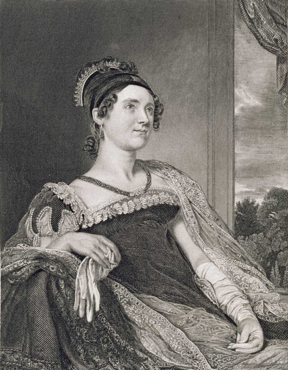 Louisa Catherine Adams (1775-1852) graverad av G.F. Storm (fl.c.1834) av Charles Robert Leslie